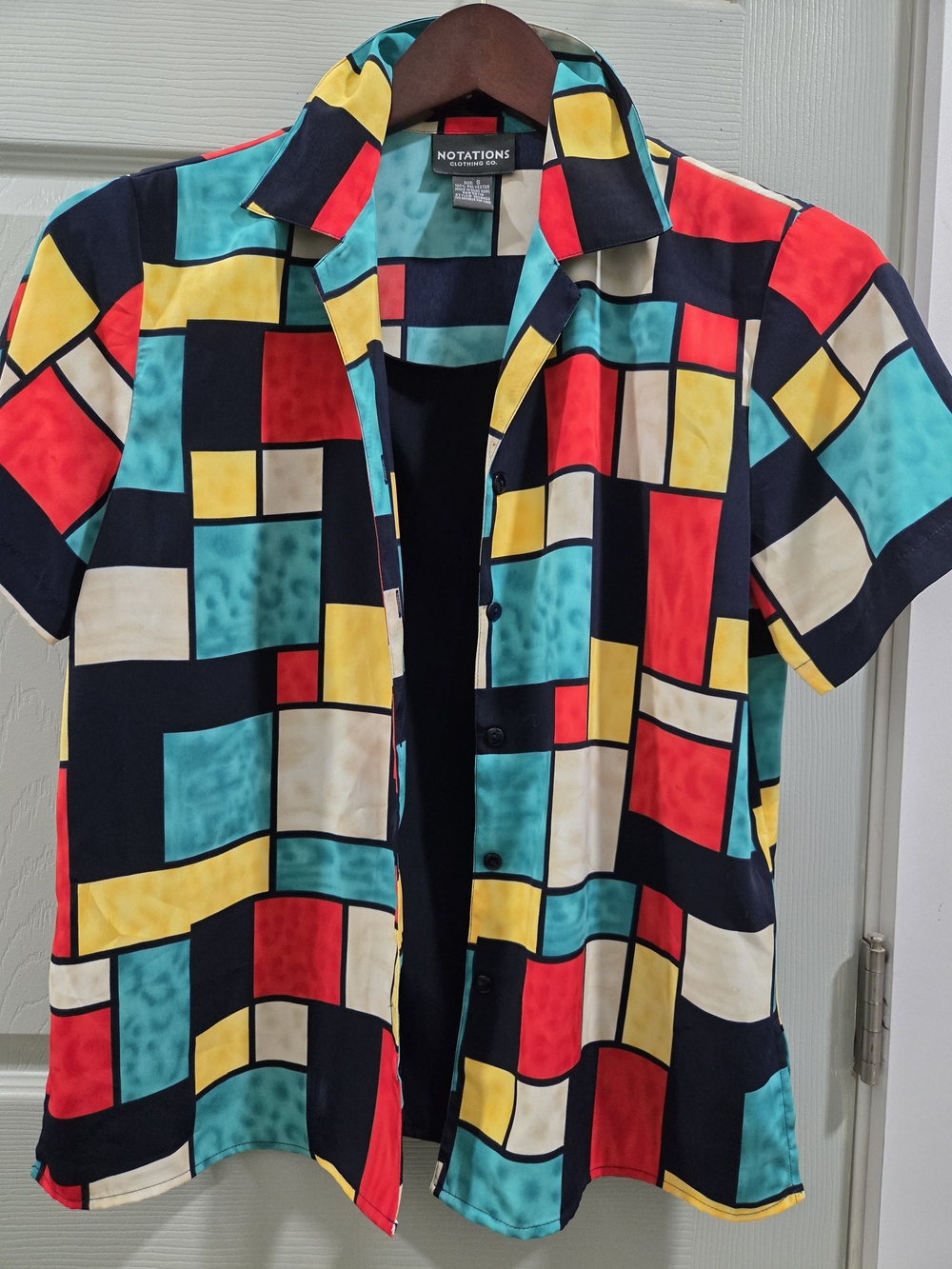Vintage 90s Notations Multicolor Geometric Short-Sleeve Shirt - Multi Colored